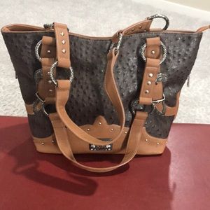Wrangler Ostrich Embossed Vegan Leather Shoulder Bag.